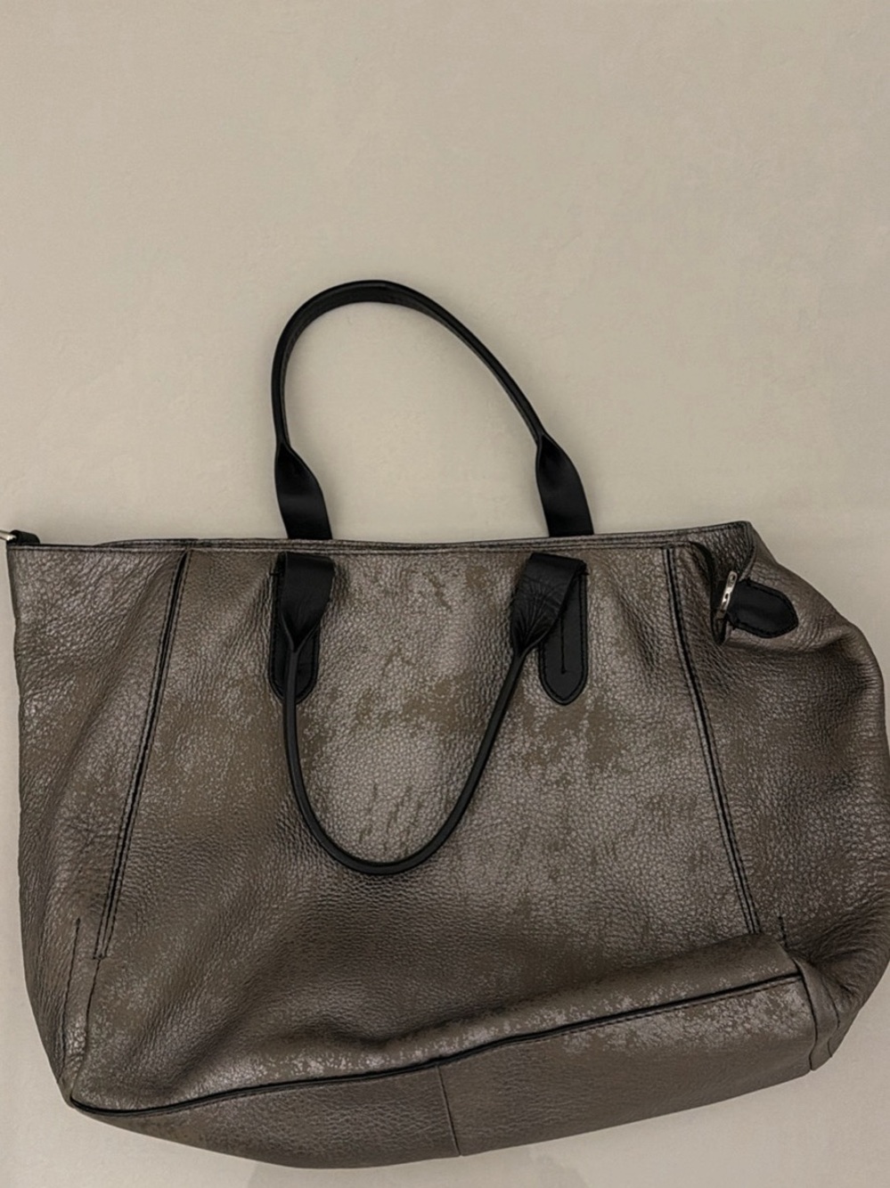 Cole Haan Metallic Gray Tote with Black Handles